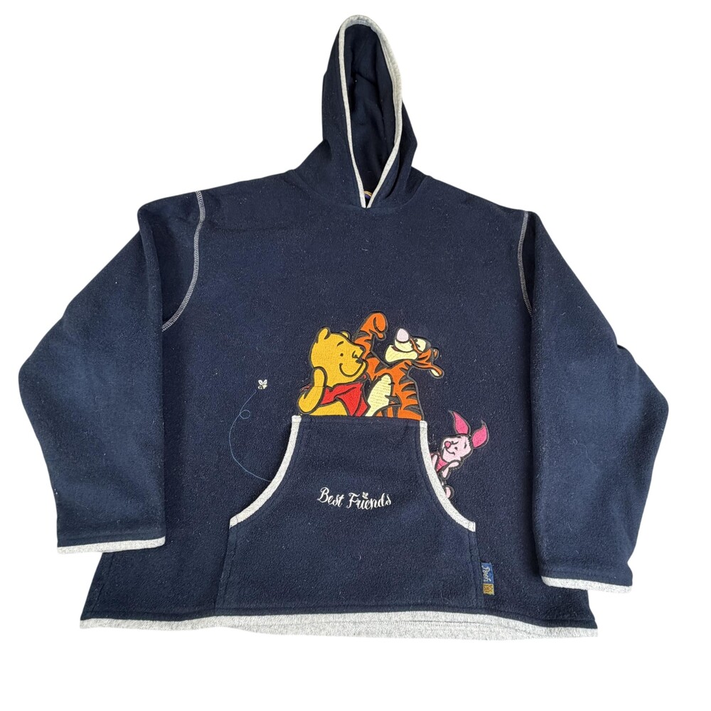 Pooh Hoodie Sweatshirt Womens Medium Blue Fleece Pullover Best Friends Graphic